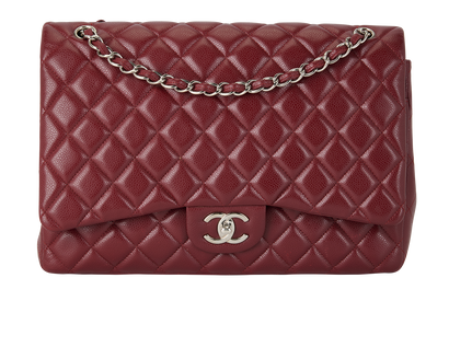 Maxi Classic Double Flap, &pound;4,500, Handbags, Burgundy, Caviar Leather, Front view